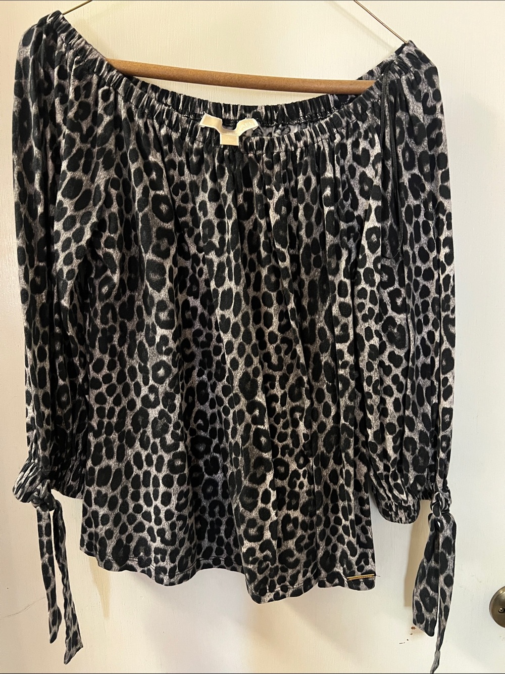 Michael Kors Black and Gray Leopard Print Off-Shoulder Blouse
